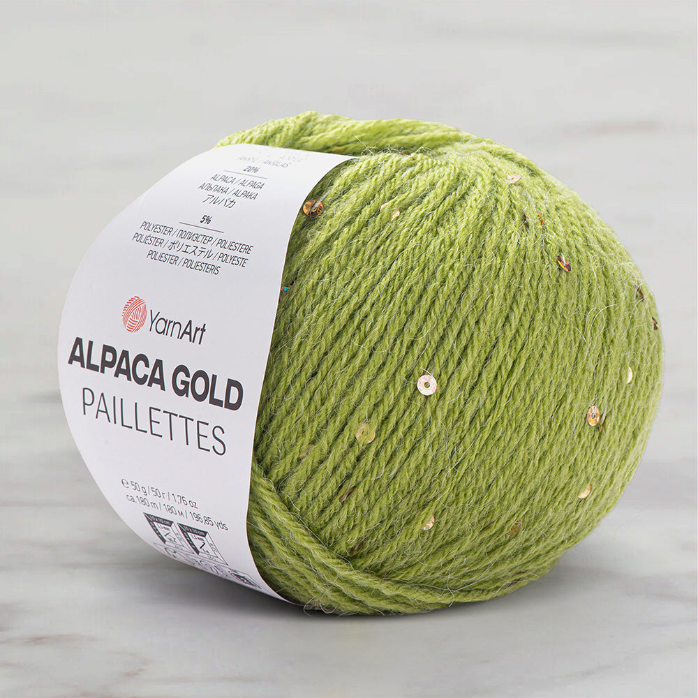 YarnArt Alpaca Gold Paillettes Hand Knitting Yarn , Green - 9310