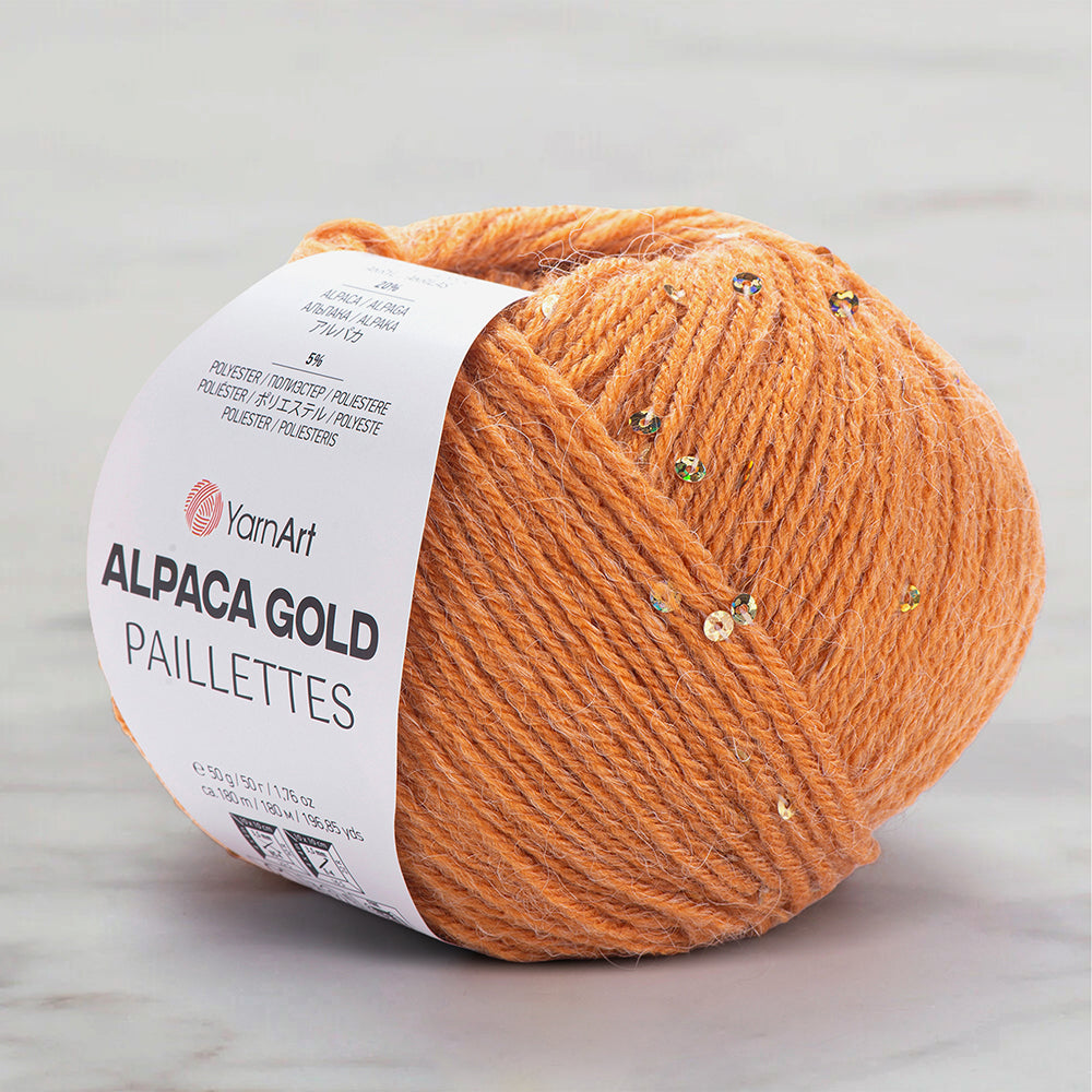 YarnArt Alpaca Gold Paillettes Hand Knitting Yarn , Orange - 9311