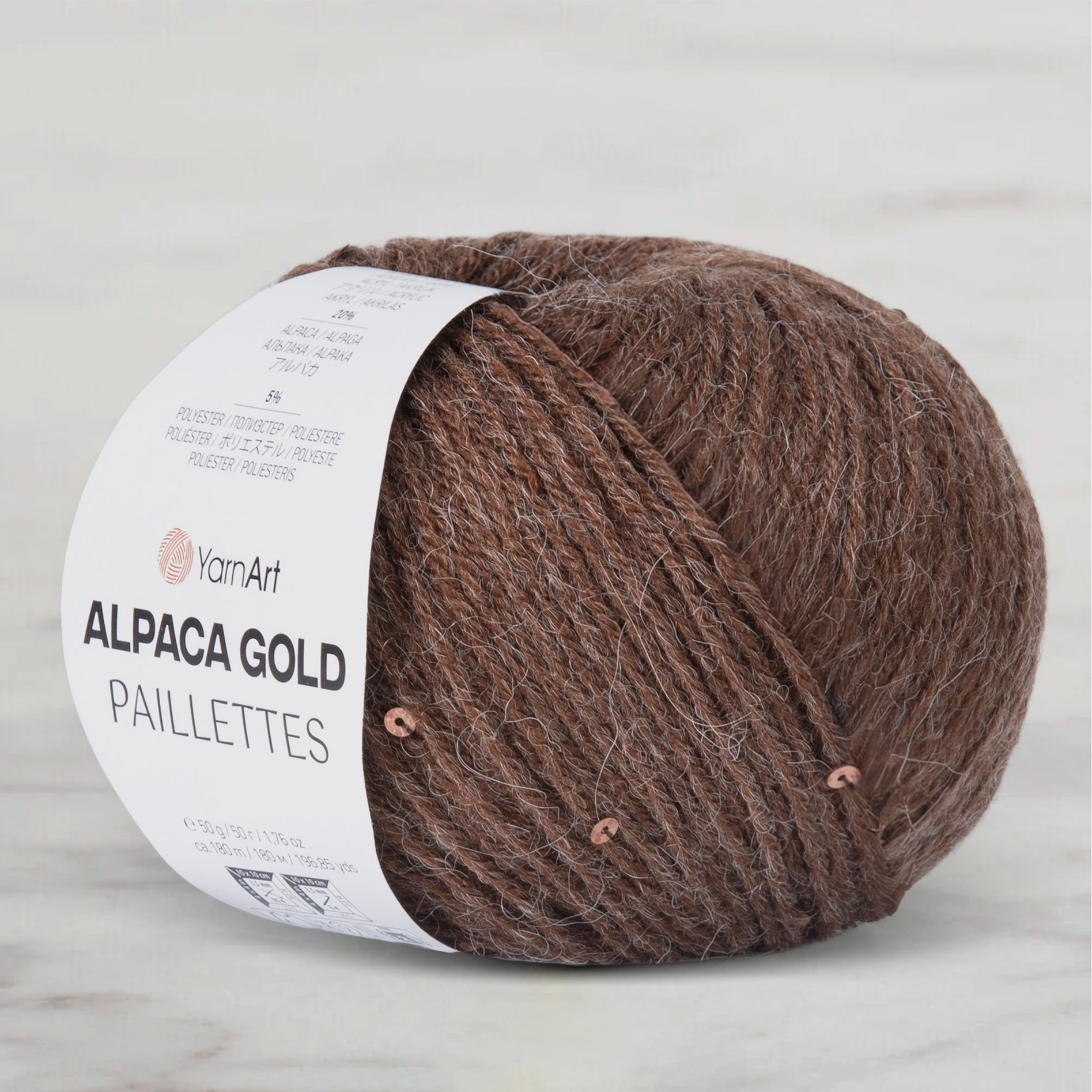 YarnArt Alpaca Gold Paillettes Hand Knitting Yarn , Brown - 9315