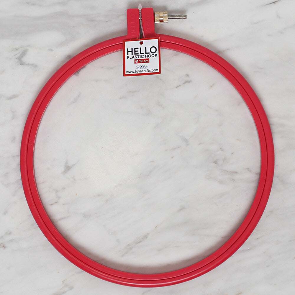 Hello 19 cm Plastic Screwed Embroidery Hoop, Red