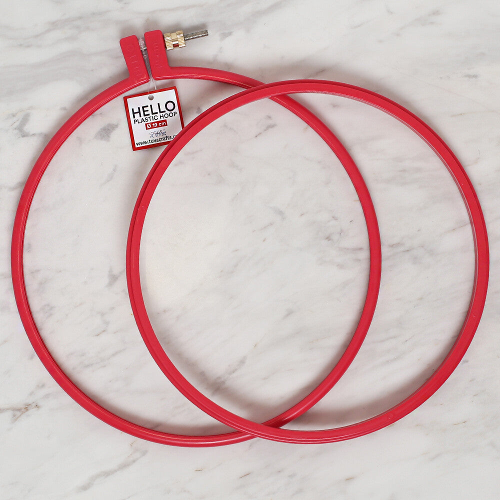 Hello 19 cm Plastic Screwed Embroidery Hoop, Red