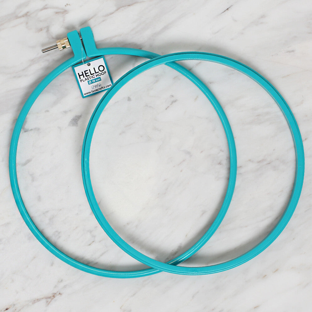 Hello 19 cm Plastic Screwed Embroidery Hoop, Turquoise