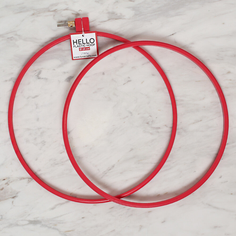 Hello 24 cm Plastic Screwed Embroidery Hoop, Red