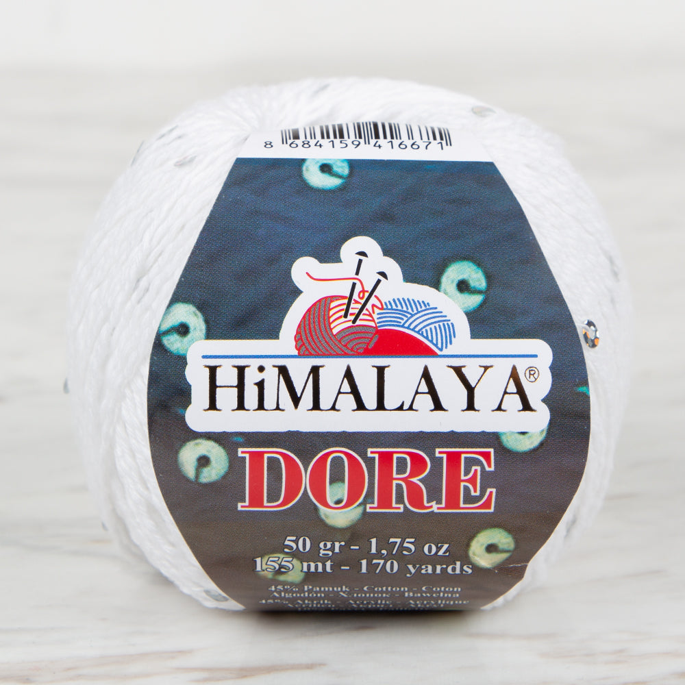 Himalaya Dore Sequined Hand Knitting Yarn, White - 61401