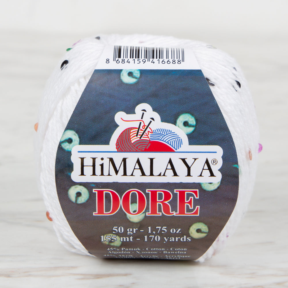 Himalaya Dore Sequined Hand Knitting Yarn, White - 61402