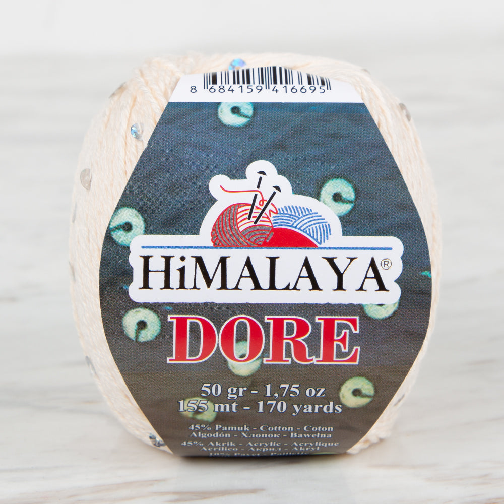 Himalaya Dore Sequined Hand Knitting Yarn, Cream - 61403