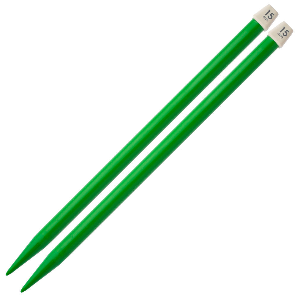 Pony Colour 15 mm 35 cm Plastic Knitting Needle, Green - 57671