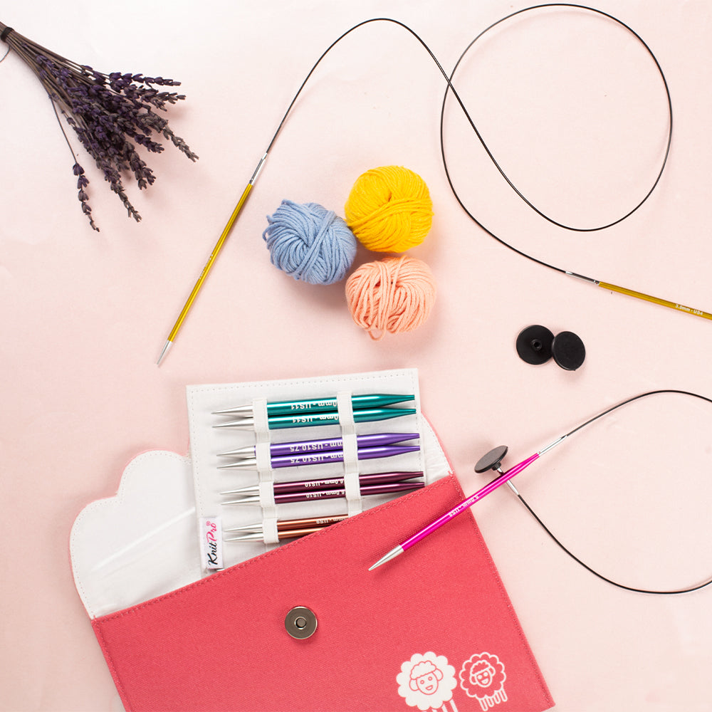 KnitPro Zing Set Deluxe Ferri Intercambiabili 10,2 Cm | 8 Punte In Alluminio (3.5-8.0 Mm) Con Borsa Artsiga Crafts
