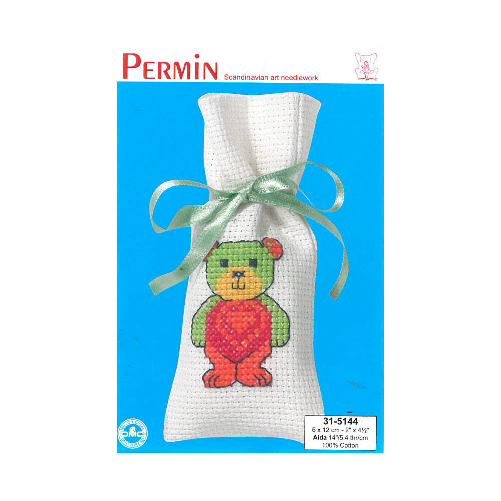 Permin 6x12 cm Green Bear Pouch Cross-stitch Kit - 315144