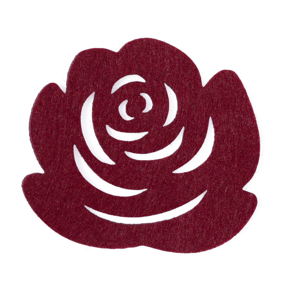 La Mia 10 Pieces Felt Rose Coaster, Claret - M14