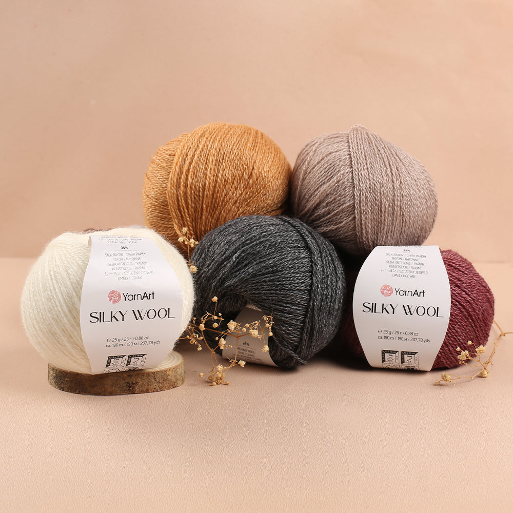 Yarnart SILK WOOL Hand Knitting Yarn, Green - 346