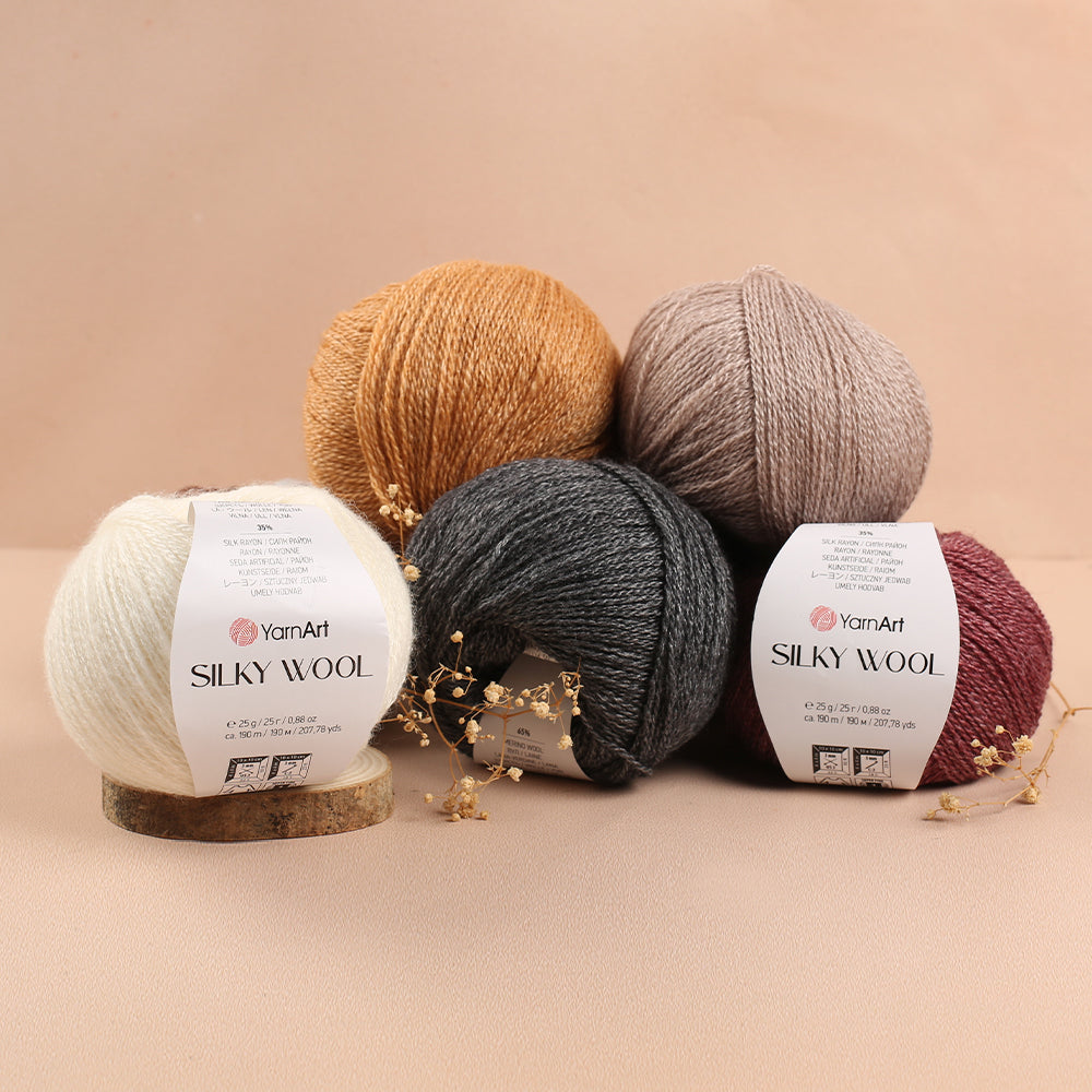 Yarnart SILK WOOL Hand Knitting Yarn, Grey - 335